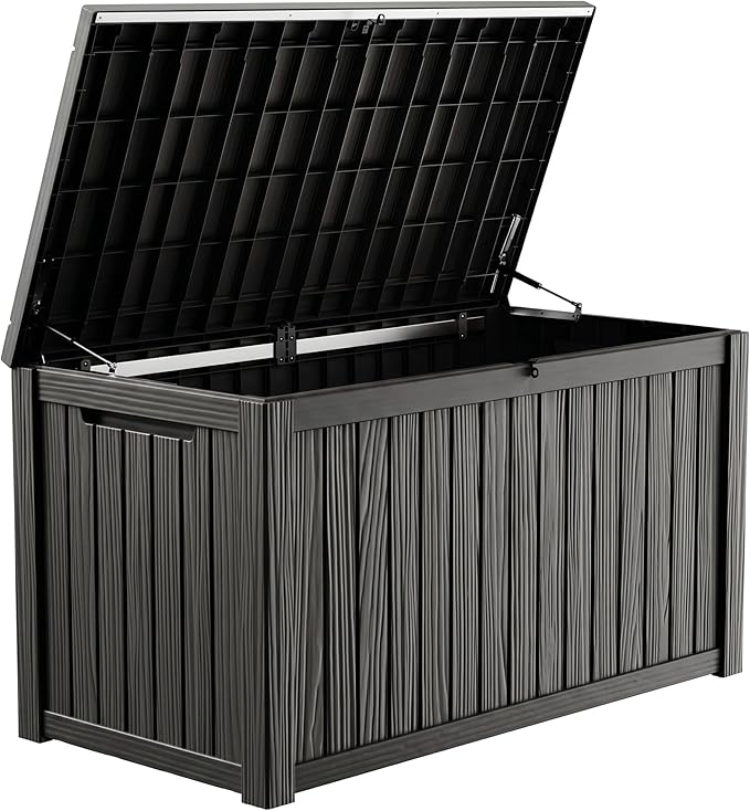 PatioZen 200 Gallon Deck Box, Outdoor Storage Box, Outdoor Storage Box for Cushions, Garden Tools, Furniture Storage,Waterproof, Lockable and Resin,Black