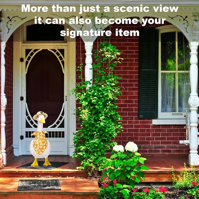 Lyreh Summer Porch Goose Outfits Set, Includes Straw Hat & Scarf Lawn Goose Costume for 17'' 23'' Geese Statue Outdoor Garden Yard Courtyard Patio Terrace Decoration