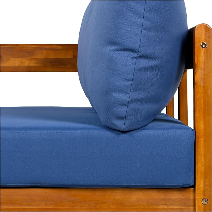Acacia Wood L-shaped Outdoor Corner Sofa, Patio Conversation Furniture Set With 6 Soft Seat Cushions and Backpack , All Weather Outdoor Patio Sofa with Arc frame for Backyard, Garden (Blue-3.20)