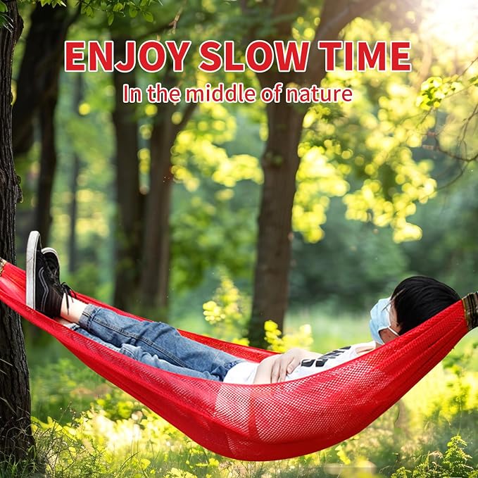 Outdoor Travel Camping Sport Hammock, Super Soft and Breathable Nylon Mesh Hammock, Breathable 330 Lbs with Storage Bag (Red)