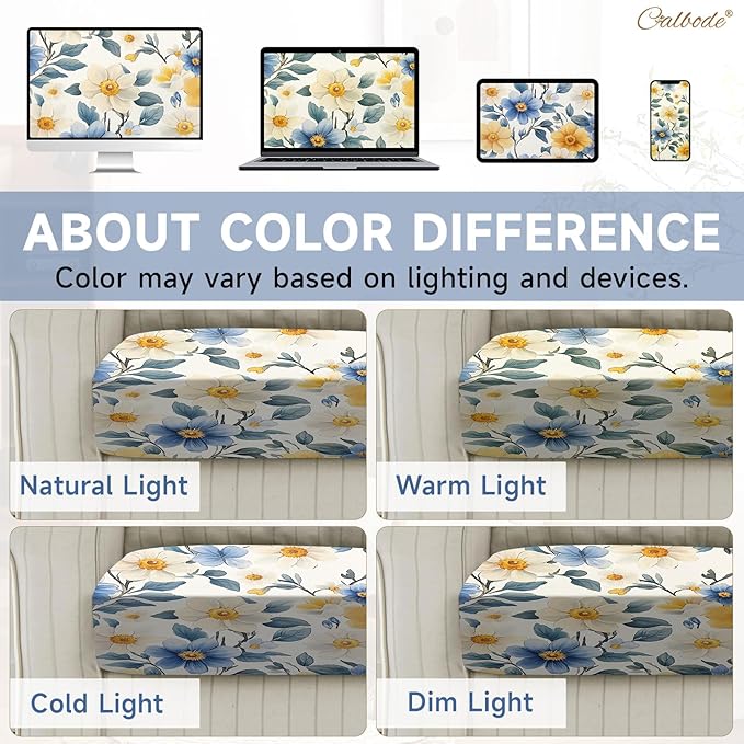 CALBODE 8 Pcs Stretch Outdoor Seat Cushion Covers, Washable Chair Seat Cover for Patio Furniture Cushions Soft Indoor and Outdoor Couch Cover Replacement (Spring Bloom, Cover Only)