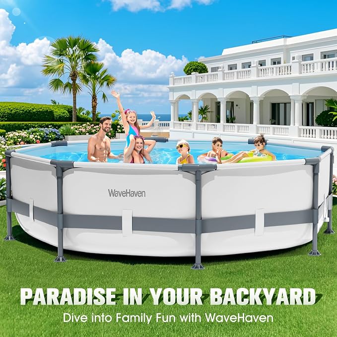 Above Ground Pool,10ft x 30in Frame Deep Swimming Pool,Round Family Pool,Large Above Ground Pool Easy Set,1200 Gallon Pool,Outdoor Backyard Pool for Kids,Adults-Grey,Pump Not Included