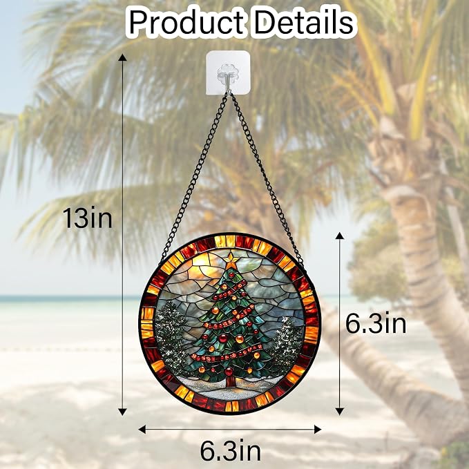 DASTOLL Stained Glass Window Hanging - Winter Christmas Tree Suncatcher Ready to Hang Window Doors Home Decoration, Christmas, Mother's Day Birthday Gifts for Women, Men, and Mom 7.8x7.8 in