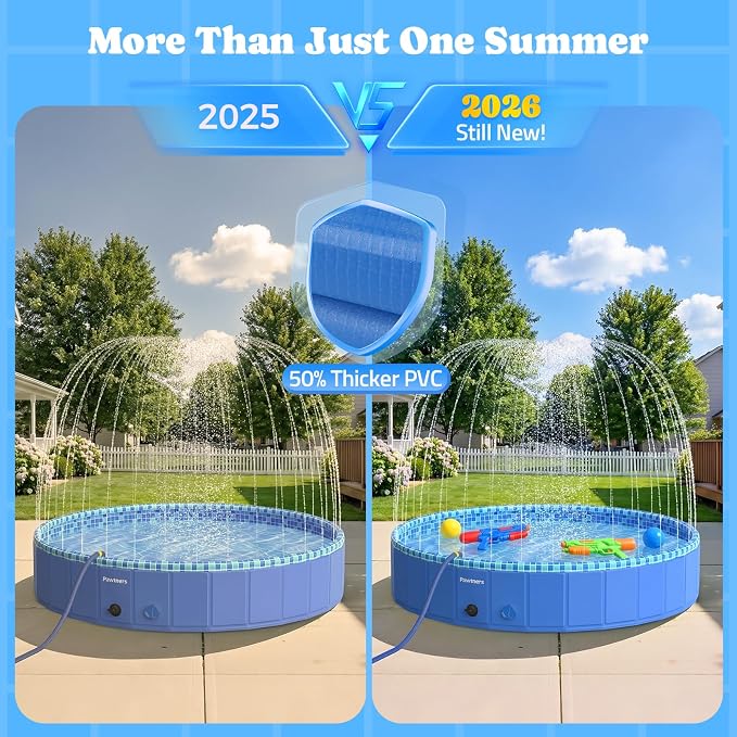 Foldable Dog Pool with Sprinkler RGB LED Light, 94" Collapsible Hard Plastic Kiddie Swimming Splash Pool for Small Medium Large Doggie Kitty Puppy, Pet Bathing Tub Wading Pool for Dogs Blue