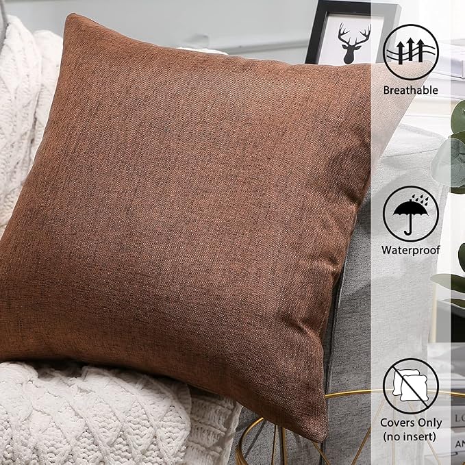 OTOSTAR Set of 2 Waterproof Outdoor Throw Pillow Covers 18x18 Inch Garden Patio Decorative Pillow Cases Square Outdoor Pillows Pillow Covers Cushion Case for Couch Tent Sofa Chairs Home Decor (Brown)