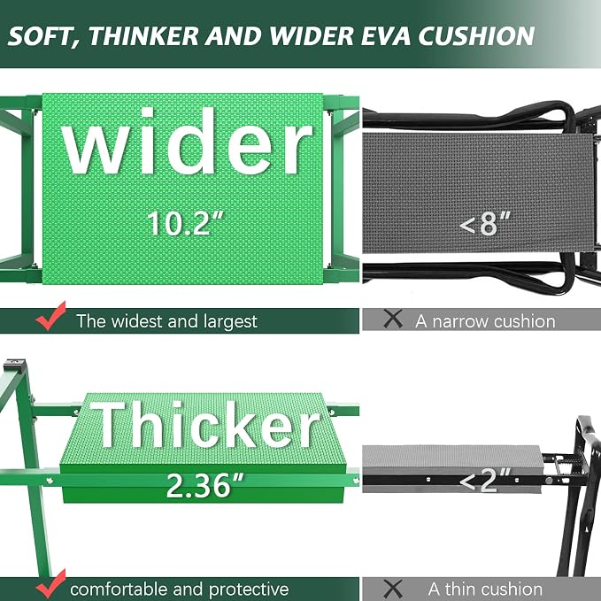 Garden Kneeler and Seat, 10.2" Wider Heavy Duty Thick for Kneeling and Seat | Multifunctional Kneeler Bench, Gardening Gifts for Women, Seniors Grandparents, Green