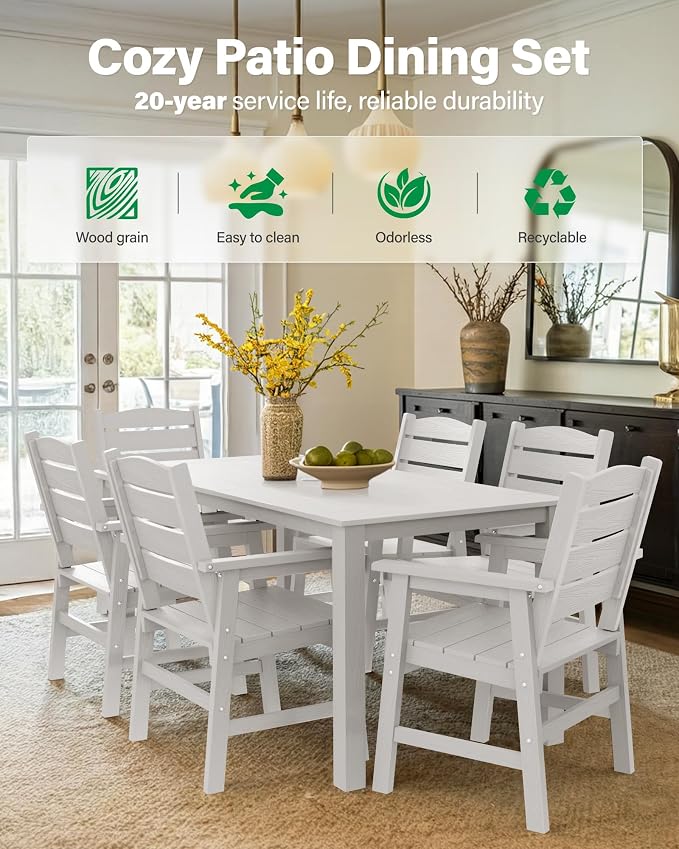YEFU HIPS Patio Dining Sets: 12-Piece Outdoor Table and Chairs with Umbrella Hole - All-Weather Modern Patio Dining Set for 10 Outside Furniture with Metal Aluminum Frame for Family with Deck White