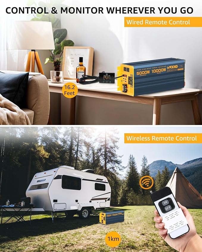 5000 Watt Power Inverter Pure Sine Wave 48V DC to 110V 120V 10000W Peak Heavy Duty Inverter with Remote Control and LED Display, 4 USB/Type-C Ports & 2 AC Outlets Car Charger for Vehicles RV
