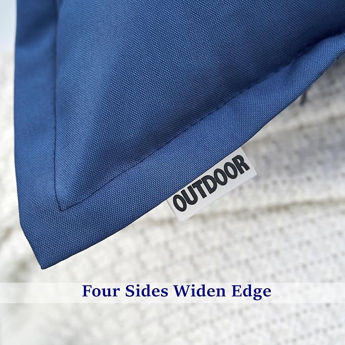 LIGICKY Navy Blue Outdoor Lumbar Pillows Waterproof Pillow Covers 12x20 Inch Pack of 2 Decorative Rectangle Solid Color Pillows with Wide Edge Cushion Cover for Patio Tent Garden Couch Balcony