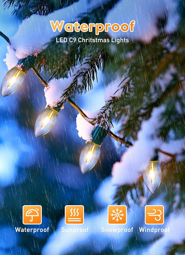 Vintage C9 Christmas Lights Outdoor, 100Ft 50 LED Warm White String Lights | Waterproof Shatterproof Connectable Christmas Tree Lights for House Outside Roofline Patio Yard Home Xmas Decorations