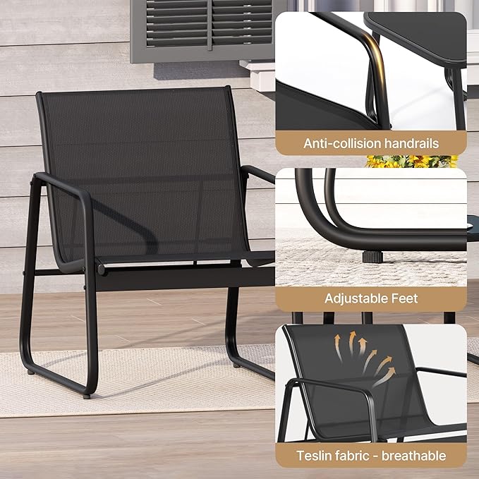 Gizoon 7 PCS Patio Furniture Set, Outdoor Conversation Set, Include Loveseat, 4 Single Chairs & 2 Coffee Tables, Comfortable and Breathable Teslin Fabric, for Lawn, Garden, Balcony, Poolside, Black