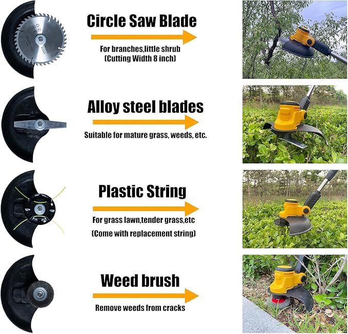 Electric Weed Wacker Cordless for Dewalt 20V Battery, 4-in-1 Battery-Powered Mower, Lightweight Cordless Weeder for Lawn, Yard and Brush Mowing (Battery Free, Yellow)