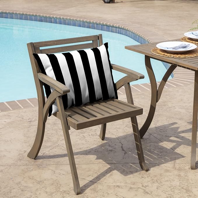 Arden Outdoor Pillow Back Cushion, 23x17, Black Cabana Stripe | Perfect for Deep Seat, Sofa, or Couch, Plush Support, Fade-Resistant, Mold and Mildew Resistant