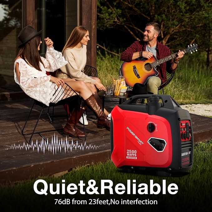 PowerSmart 2500 Watt Portable Inverter Generator, 79.8cc Gas Powered Engine with 5.5H Long Runtime, Ultra Quiet Small Generator for Camping, RV, Home Power Outage and Outdoor Emergency