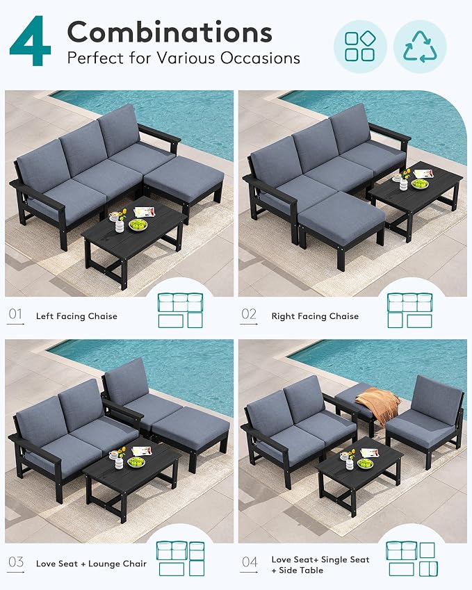 SERWALL HDPE Outdoor Sectional with Ottoman & Coffee Table