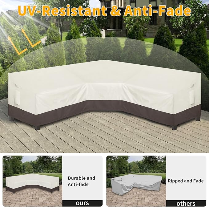 Easy-Going Outdoor V-Shaped Sectional Sofa Cover 118"X118" UV Resistant Patio Sectional Couch Cover Waterproof Lawn Patio Furniture Cover, Beige/Brown