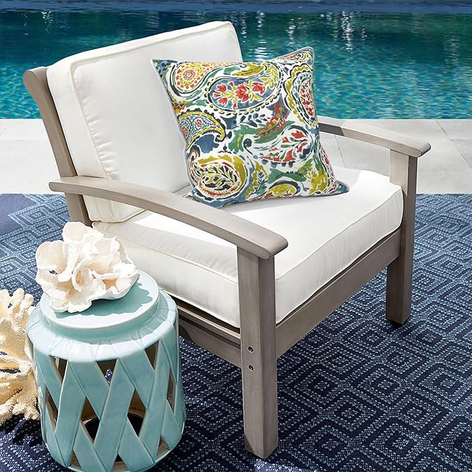 Outdoor Throw Pillow Covers Pack of 2, Decorative Water Repellent Square Pillow Cases with Piping 18x18 Inch, Paradise Paisley