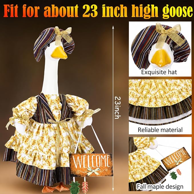 Suzile Fall Porch Goose Outfit Autumn Goose Clothes for 23 Inch Cement or Plastic Geese Costume Dress for Yard Lawn Outdoor Garden Patio Duck Statue Thanksgiving Party Holiday Decor