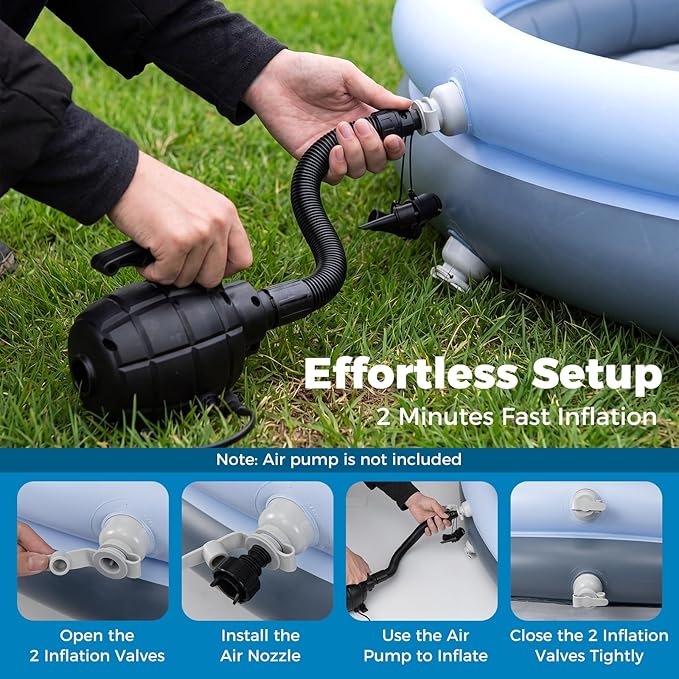 Goplus Inflatable Pool with Canopy, Large Round Above Ground Swimming Pool w/ 2 Air Chambers, Repair Patch, Top Ring Blow Up Pools for Backyard, Lawn, Garden (94.5” x 55.5”)
