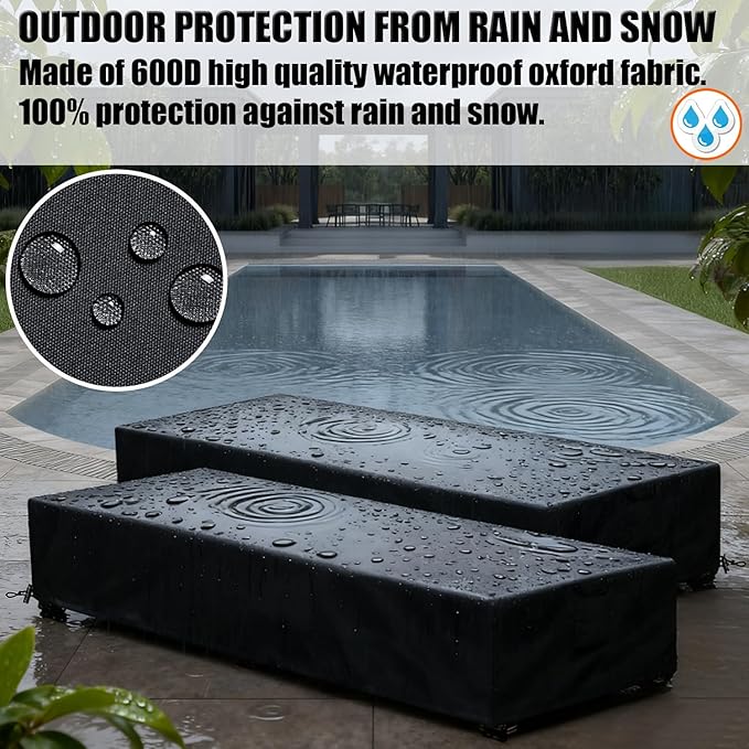 Outdoor Lounge Chair Cover Waterproof 2 Pack Patio Chaise Lounge Covers 600D Weather Resistant Material, UV Protection, Windproof Design Patio Furniture Covers 80 x 28 x 14 H Inch,Black