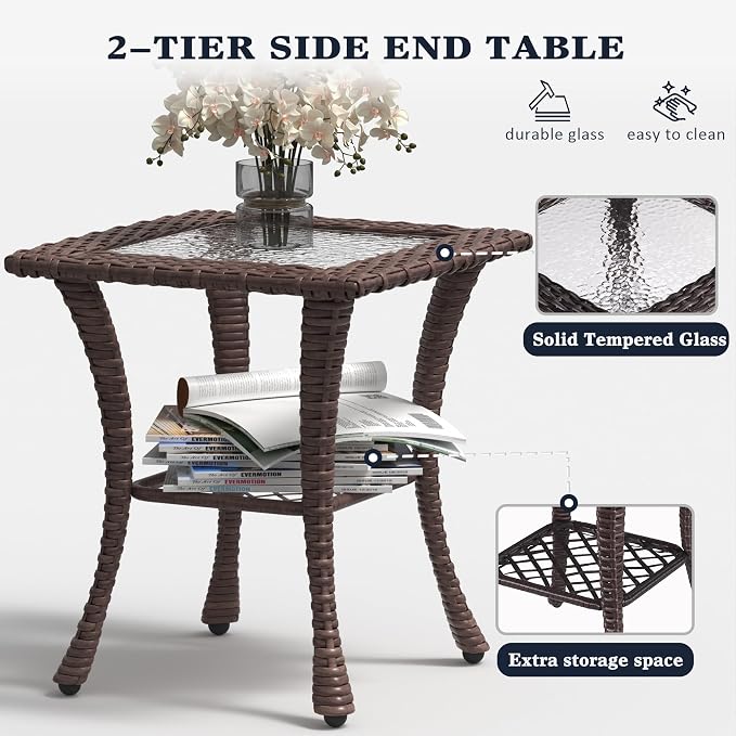 LayinSun 9 Pieces Outdoor Patio Furniture Set, Rattan Wicker Sectional Swivel Rocker Chairs Sets with Ottomans, Swivel Glider Chairs and Coffee Table