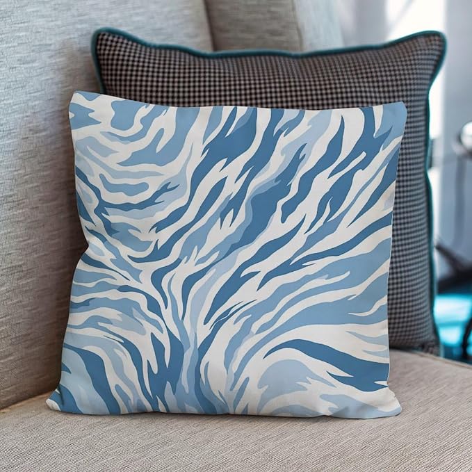 Blue Tiger Print Throw Pillow Covers Animal Tiger Print Throw Pillow Cover Abstract Farmhouse Decor Pillow for Patio Couch Tent Sofa 16x16 in