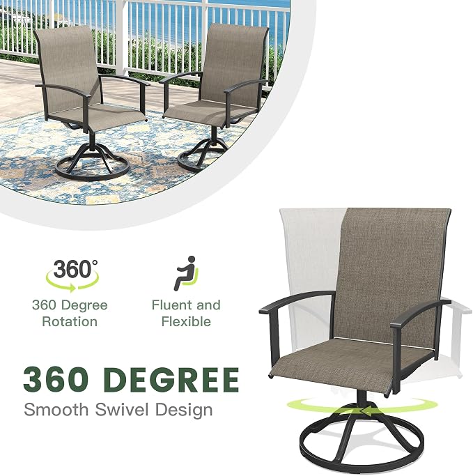 7 Pieces Round Outdoor Table and Chairs Set, Patio Dining Set with 50" Round Spliced Outdoor Table and Patio Swivel Chairs for Backyard Lawn Garden, Walnut Table and Mixed Brown Chairs