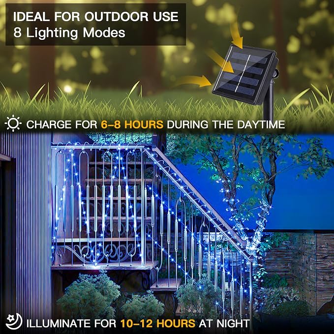 2 Pack 33ft Solar Fairy String Lights Small, 100 Led Blue Solar Fairy Lights Outdoor, 8 Modes Solar Christmas Lights Copper Wire for Trees Garden Patio Yard Deck Fence Party Decorations