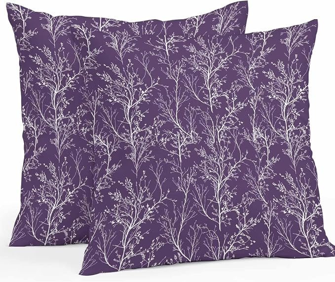 Purple Branches Waterproof Outdoor Pillow Covers Set of 2 Home Decor, Abstract Art Leaves Plant Pillowcase Patio Pillow Covers for Couch Bench Patio Furniture Garden 24x24in