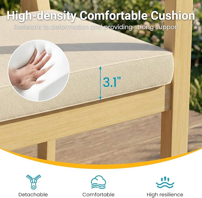 FansaFurn 5 Pieces Acacia Outdoor Patio Table and Chairs Set for All-Weather, Outside Furniture with Table Umbrella Hole and Removable Cushion for 4, Outdoor Patio Furniture Set for Garden, Brown