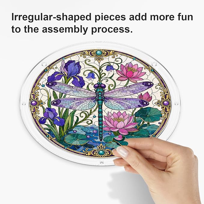 Acrylic Puzzle Suncatcher, Sun Catchers Puzzle for Window Hanging | 8.9 Inch Iris Dragonfly DIY Suncatcher Puzzle for Adults, Ideal Gifts for Women, Men, Wife, Mom, Home & Garden Decor