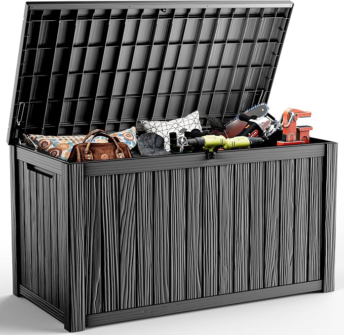 200 Gallon Outdoor Storage Box Waterproof, Large Deck Box Durable Resin Storage Bin with Lid for Patio Furniture Cushions Garden Tools (Black, 200 Gallon)