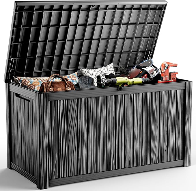 PatioZen 200 Gallon Deck Boxes Outdoor Waterproof, Weatherproof Outdoor Storage Boxes Lockable for Patio Furniture, Pool Supplies,Garden Tools(Black)