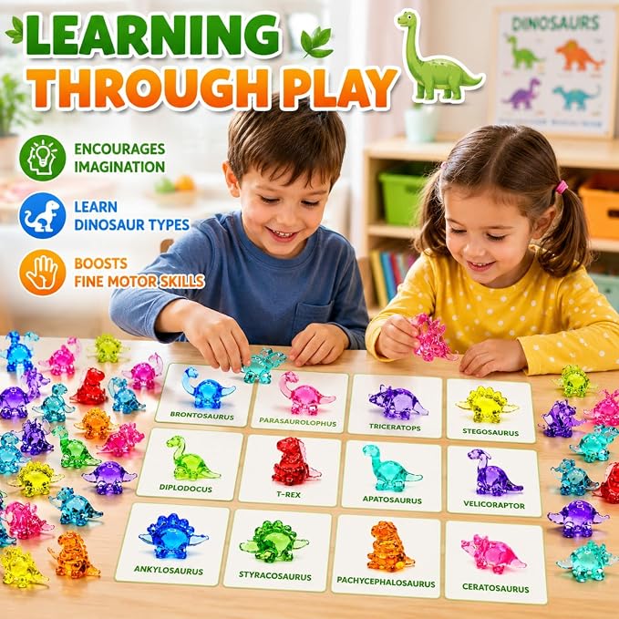 340 Pcs Mini Dinosaur Figures, Mini Resin Animals to Hide, Bulk Plastic Dinosaur Party Favors, Miniature Figurines,Small Classroom Prizes