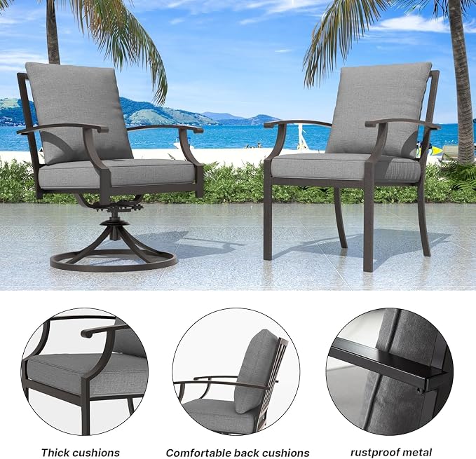 8 PCS Outdoor Patio Dining Set with 13.6ft Double-Sided Patio Umbrella,Patio Table and Chairs Metal Outdoor Patio Furniture Set,Dining Table Set with 6 Swivel Chairs,Grey