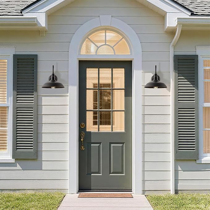 Gooseneck Outdoor Light Fixture, 10" Dome Exterior Farmhouse Lights for Barn, Bronze Porch Lighting, Gooseneck Wall Sconce for Patio Garage House