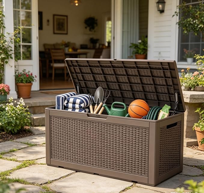 LAUSAINT HOME 320 Gallon Outdoor Storage Box, Package Delivery Box with Lockable Lid, Deck Box Outdoor Waterproof For Garden Tools, Patio Cushions(320 Gallon,Grey)