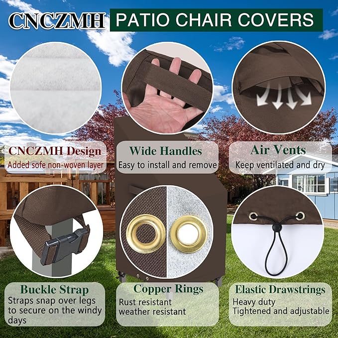 Patio Chair Covers, Outdoor Patio Furniture Covers Waterproof Large, 600D Heavy Duty Table Cover, Outside Dining Table And Chairs Set Covers (Brown, 32x34x24/36in 2pcs)