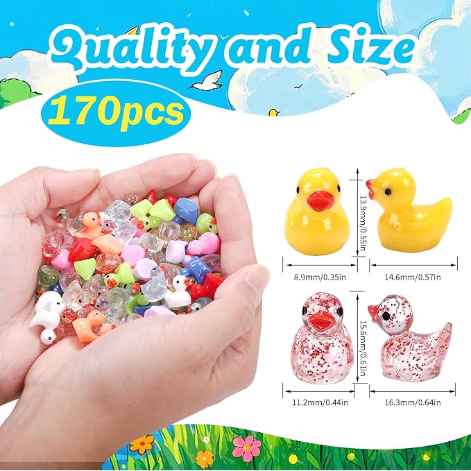 170 Pcs Mini Ducks Tiny Resin Ducks Glitter Little Animals Figurines Bulk for Micro Landscape Aquarium Ornaments Kit Dollhouse Decor Crafts Garden Accessories