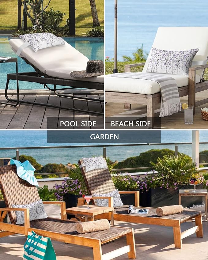 Outdoor Pillows Covers with Inserts Flower Purple Grey Cherry Blossoms White Waterproof Pillow with Adjustable Strap Throw Pillows for Patio Furniture Recliner Lounge Chair, 11x16 inch, 1PCS