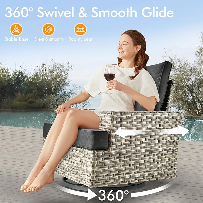 10 Pcs Outdoor Sectional Patio Furniture Set with Fire Pit Table and Swivel Rocking Chairs - All Weather Wicker Modular Outside Sectional Couch,Patio Seating Outdoor Conversation Sets,Black