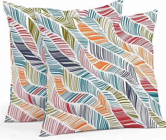 Vandarllin Outdoor Throw Pillows Covers 26x26 inch Set of 2 Waterproof Summer Beach Decorative Zippered Cushion Covers for Patio Furniture, Orange Blue Abstract Leaf Lines Lumbar Pillowcases