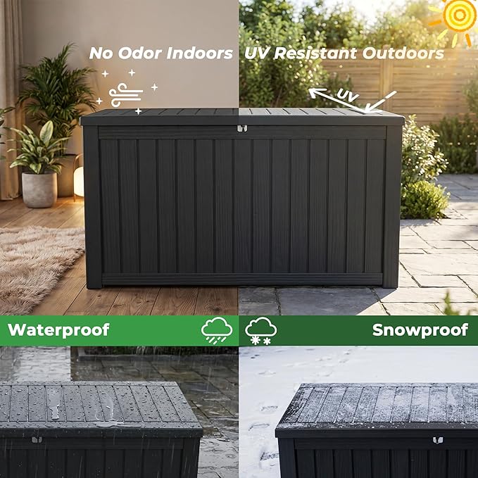 200 Gallon Deck Box, Lockable Waterproof Storage Box, Outdoor Storage Bin for Package Delivery, Patio Cushions, Gardening Tools，Pool Accessories and Sports Equipment (Black,200 Gallon)