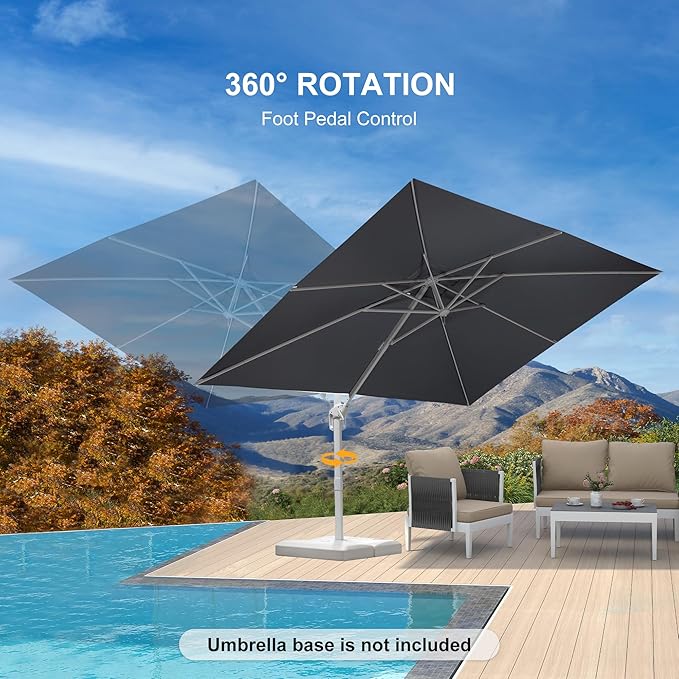 PURPLE LEAF 9' × 11.5' Patio Umbrella White Cantilever Umbrella Aluminum Square Outdoor Offset Umbrella Hanging Windproof with 360° Rotation for Garden Deck Pool, Light Grey