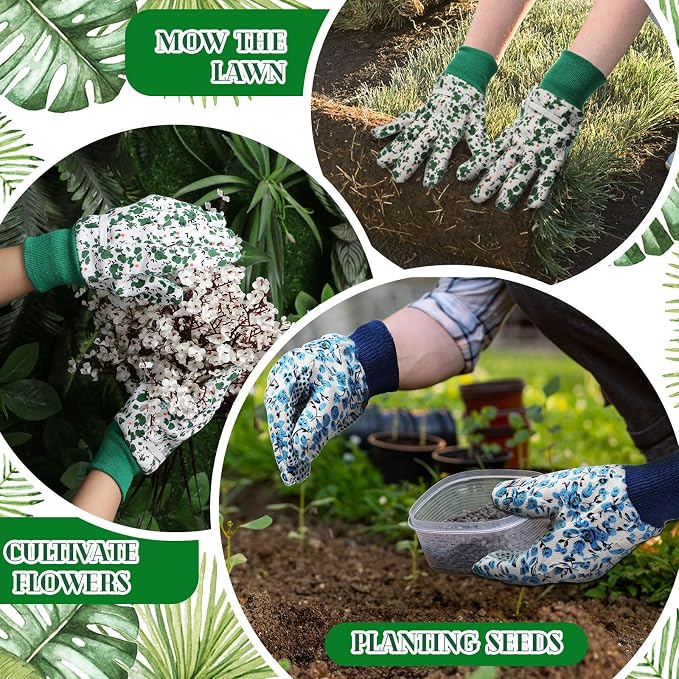 Queekay 8 Pairs Garden Gloves for Women Floral Gardening Gloves Breathable Cotton with Grip