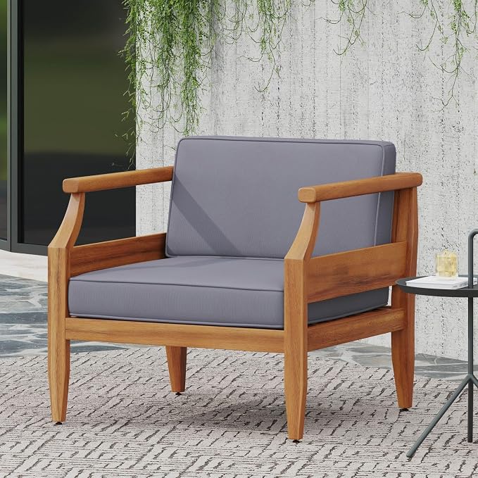 Patio Furniture Set-Single Chair, Outdoor Sectional Furniture with Armrests and Thick Washable Cushions, All-Weather Patio Conversation Set for Backyard, Garden and Poolside, Gray(Series E)