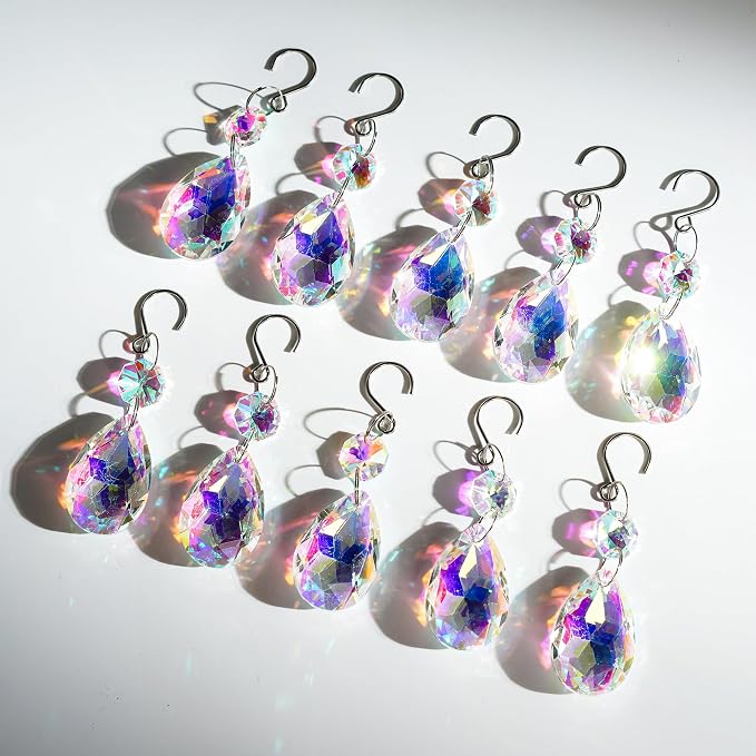 10 Pcs 3 Inch AB Crystal Bauhinia Prisms Chandelier Decor | AB Color Crystal Bauhinia Prisms Pendants Chandelier Replacement Beads Suncatcher Hanging for Window Wedding DIY Craft Decor