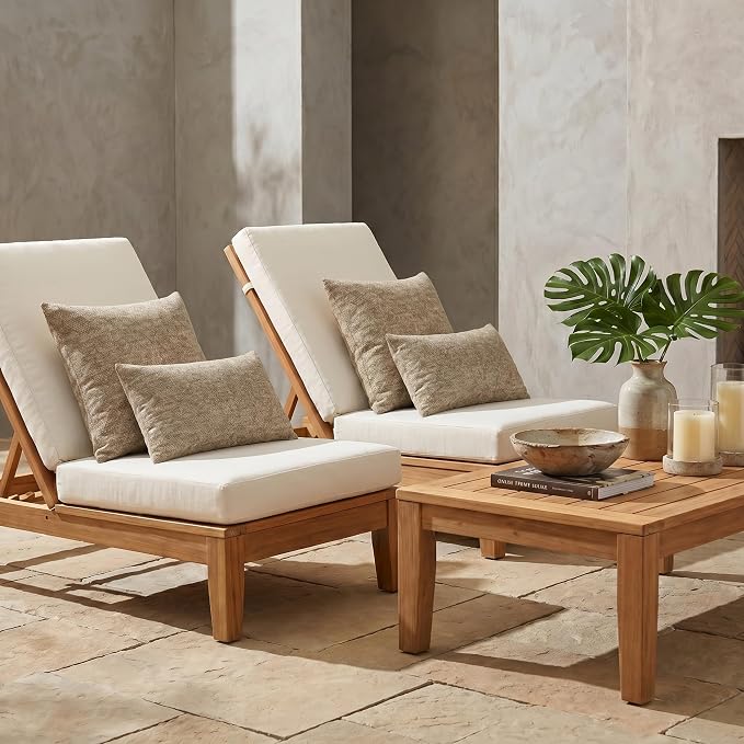 RSH DECOR: Sunbrella Lumbar & Square Pillows Set of 4 | 20" x 12" & 20" x 20" | Water and Fade-Resistant Performance Fabric | Outdoor Throw Pillows for Patio Furniture | Made in USA (Berber Cafe)