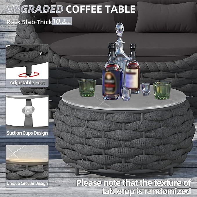 TWT 6-Piece Aluminum Patio Furniture Set, Olefin Rope Modern Outdoor Conversation Set Sectional Sofa with Water Repellent Thick Cushions and Coffee Table for Balcony, Garden, Dark Grey