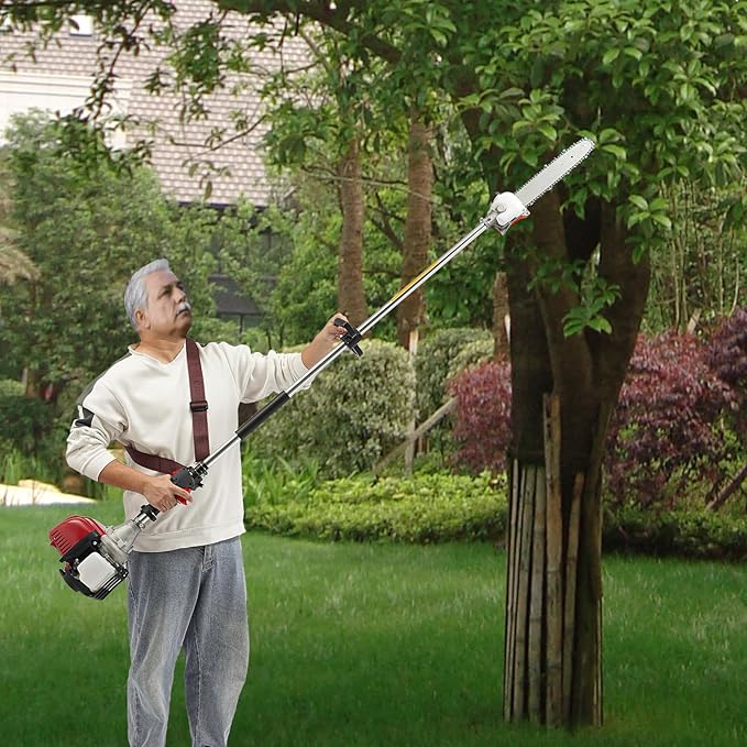 43CC 4 Stroke Pole Saw Powerful Gas Pole Chainsaw Telescopic Tree Pole Pruner,Fitted with 12-inch Chain Rail,Used For Wood Cutting, Sawing High Altitude Branches, Garden Pruning
